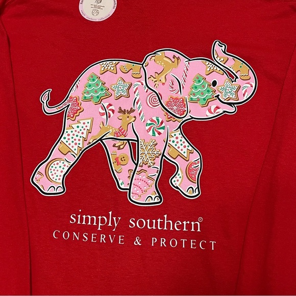SIMPLY SOUTHERN Conserve & Protect Elephant Christmas Long Sleeve Red Tshirt Med - Picture 4 of 10
